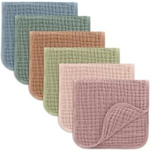 NWT 6 pk. Large 100% Cotton Muslin Burp Cloths, Assorted Colors